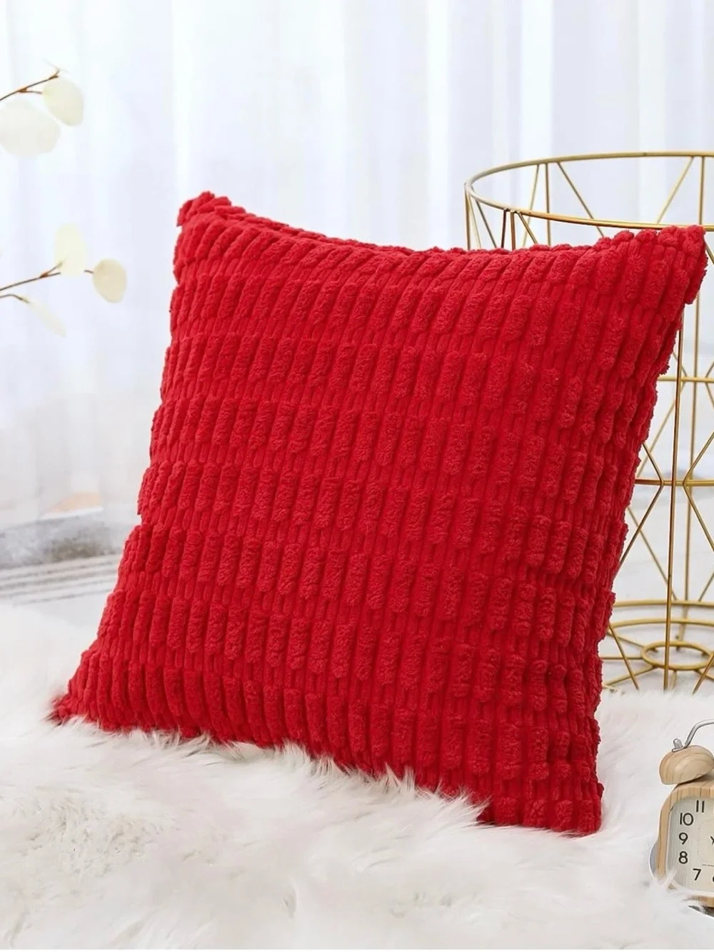 Red Cozy Textured Throw Pillow - Home Holiday